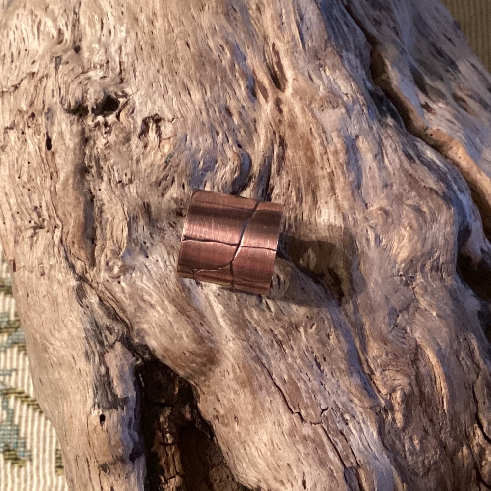 Handcrafted Wide Textured Croc Copper Ear Cuff - Ear Wrap